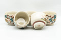 Japanese Tea Set - Gold Red Floral Kutani-yaki Kyusu Teapot with 5 Yunomi Teacups - view of the side handle and spout