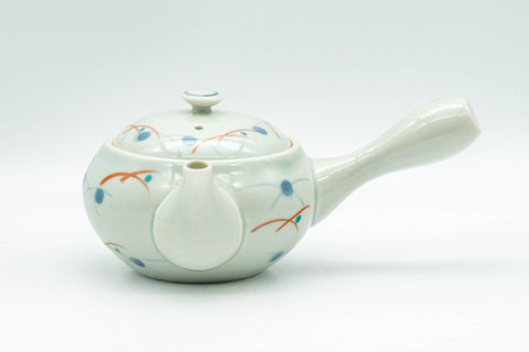 Tezumi — Japanese Kyusu - Geometric Polka-Dotted Arita-yaki Debeso Teapot - 130ml — side view with the lid and side handle