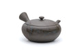 Mogake yakishime unglazed Tokoname kyusu teapot with side handle - side view with the spout to the left