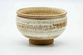 Brown-and-white chawan, front view of the bowl