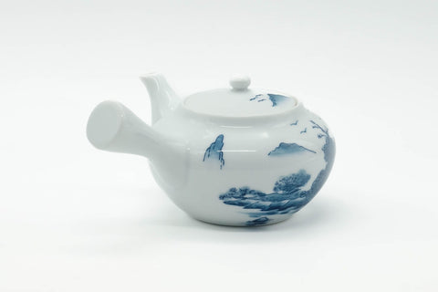 Japanese Kyusu - Blue Mountainous White Porcelain Arita-yaki Teapot - 265ml