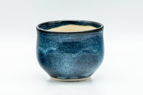 Japanese Teacups - Set of 5 Blue Hare's Fur Glazed Yunomi - 120ml - three-quarter view of a single cup