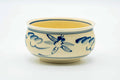 Cream Kyo-yaki kensui (waste-water bowl) hand-painted with blue dragonflies, shown from the front as a wide shallow bowl with a band of dragonfly motifs around the exterior.