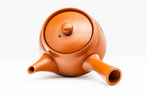 Japanese Kyusu - Bamboo Engraved Red Shudei Tokoname-yaki Debeso Teapot - 360ml