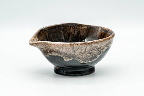 Tezumi — Japanese Katakuchi - Black and Brown Hare's Fur Drip-Glazed Yuzamashi Water Cooler - 100ml — front view from another angle