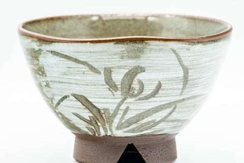 Japanese Teacup - Floral Hakeme Grey Glazed Yunomi - 110ml