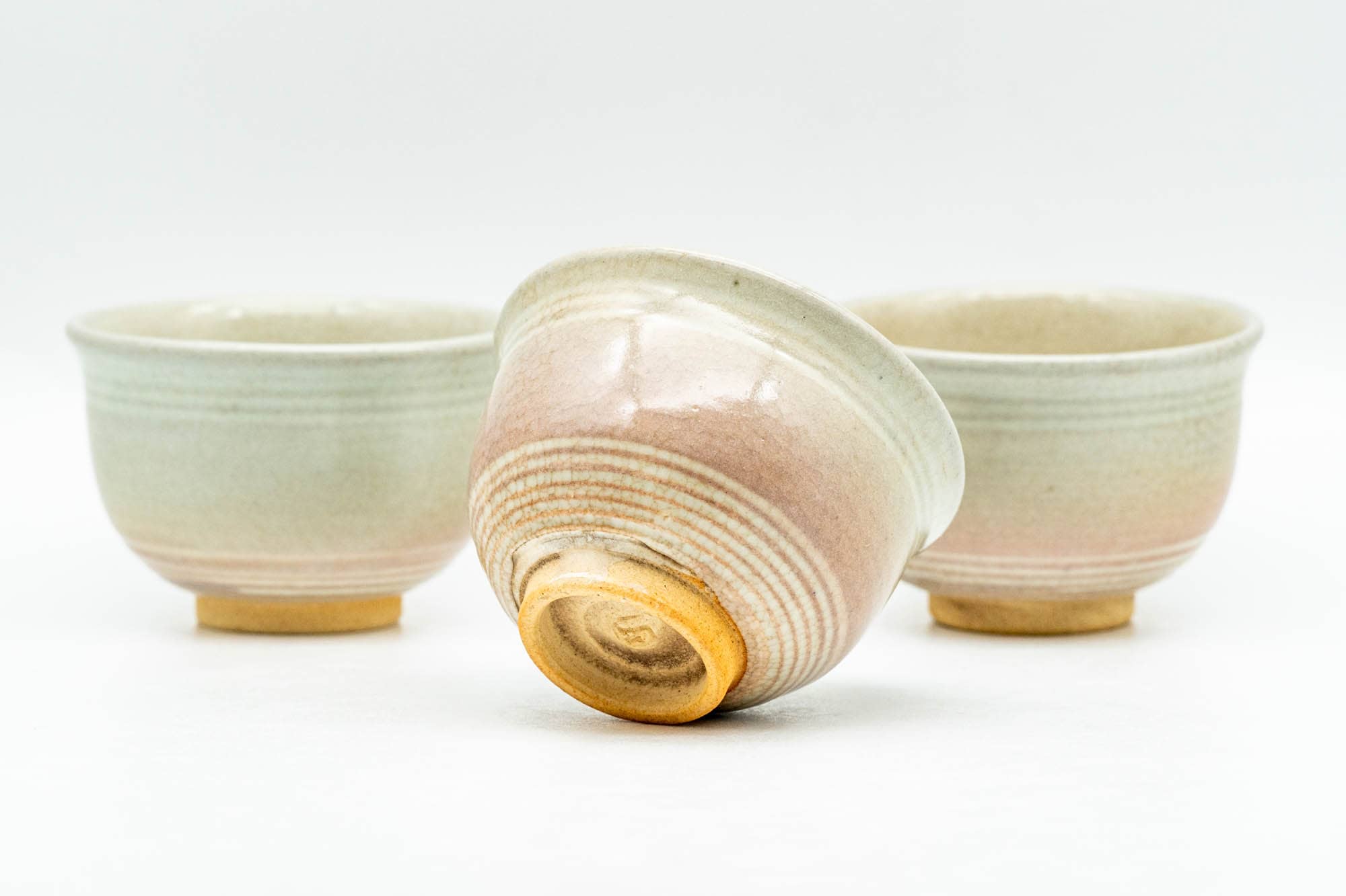 Japanese Teacups - Set of 3 Tiny Spiraling Hagi-yaki Guinomi - 35ml