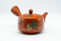 Tezumi — Japanese Kyusu - Grapevine Engraved Tokoname-yaki Obi-ami 360 Mesh Teapot - 370ml — three-quarter view