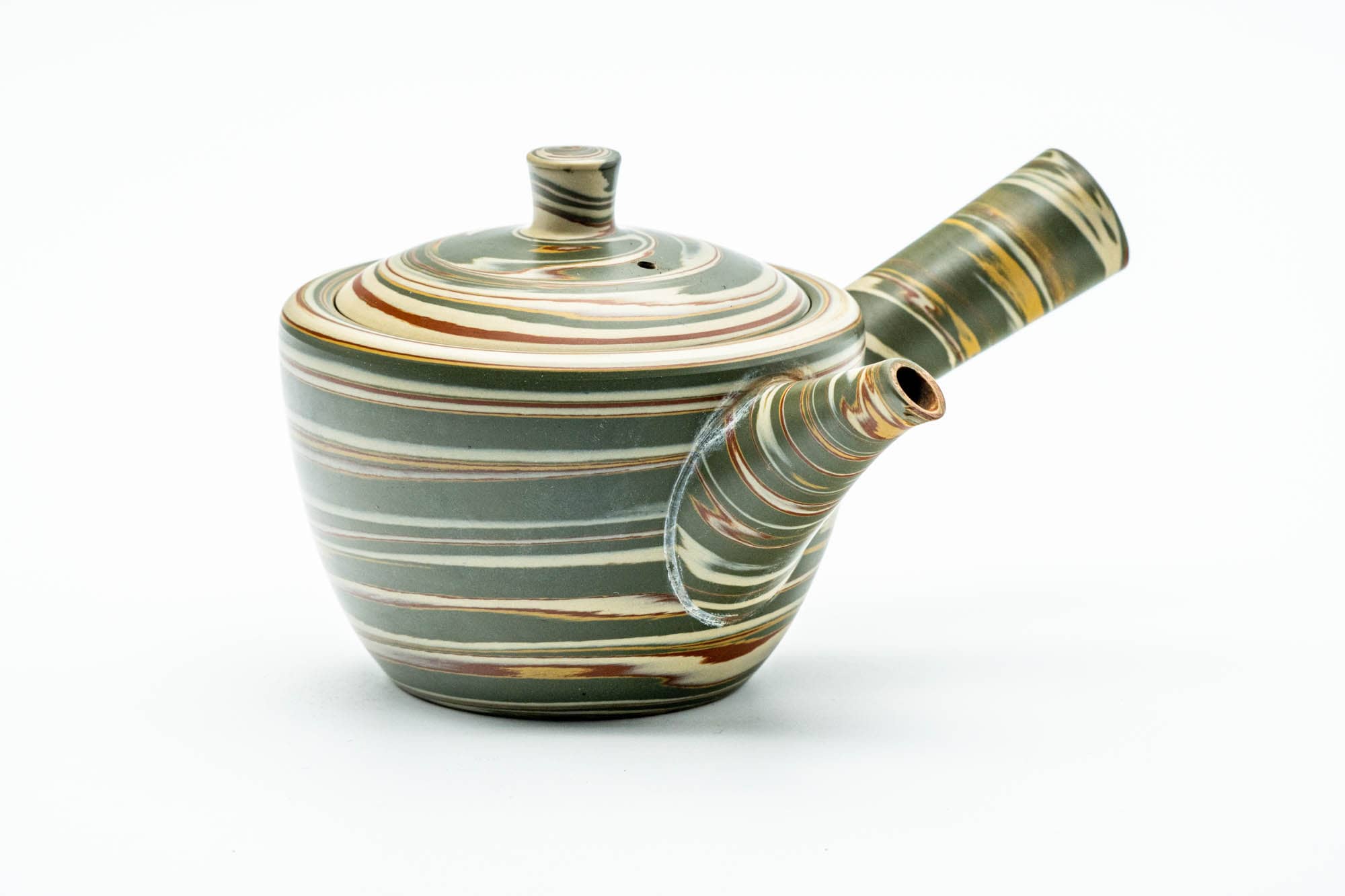 Japanese Kyusu - Green Marbled Nerikomi Weathered Tokoname-yaki Teapot - 220ml