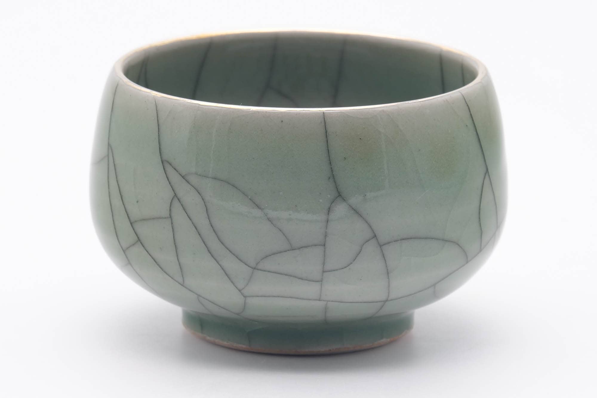 Japanese Teacup - Green Celadon Glazed Golden Horse Obori Soma-yaki Yunomi - 100ml