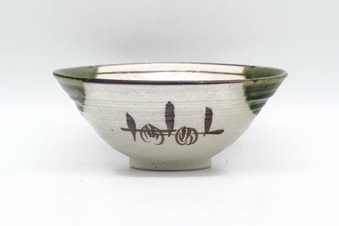 Japanese Matcha Bowl - Abstract Green White Glazed Oribe-yaki Chawan - 150ml