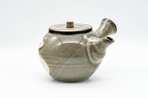 Japanese Tea Set - Tanuki Raccoon Dog Kyusu and Yunomi - three-quarter view of the teapot with spout