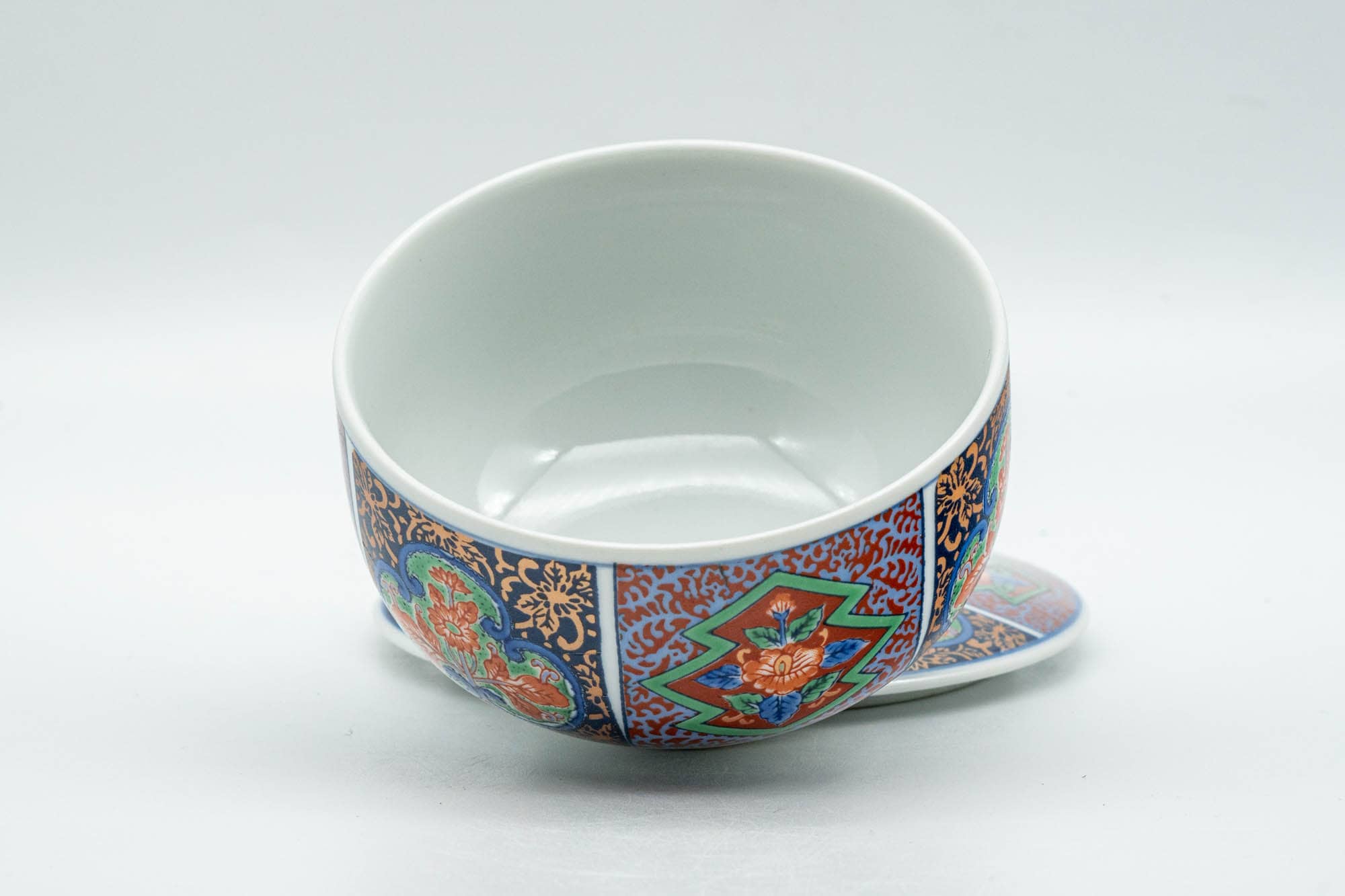 Japanese Teacup - Multi-coloured Geometric Arita-yaki Lidded Yunomi - 120ml - Tezumi