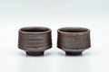 Tezumi — Japanese Teacups - Pair of Brown Spiraling Stoneware Guinomi - 40ml — front view from another angle