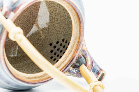 Japanese Dobin - Blue Purple Glazed Top-Handled Ceramic Filter Teapot - 340ml