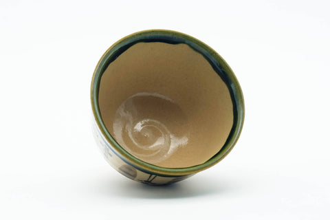 Japanese Teacup - Floral Green Drip-Glazed Oribe-yaki Guinomi - 50ml