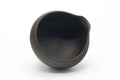 Tezumi — Japanese Katakuchi - Dark Green Nerikomi Handleless Yuzamashi - 205ml — tipped to show the interior