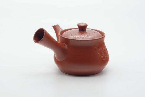 Japanese Tea Set - Floral Engraved Tokoname-yaki Kyusu Teapot and 5 Yunomi Teacups