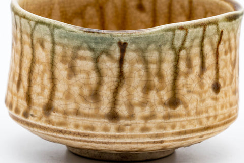 Japanese Matcha Bowl - Beige Drip-Glazed Undulating Chawan - 300ml