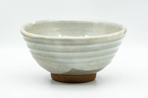 Japanese Matcha Bowl - Spiraling Grey Glazed Chawan - 250ml - side profile showing the spiral ridged glaze