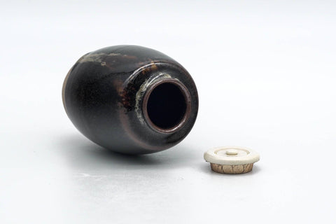 Japanese Chaire - Black Seto-yaki Imo-no-ko Tea Jar with Shifuku