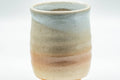 Japanese Teacup - Beige, Peach, and White Hagi-yaki Yunomi - 180ml - closeup of the beige and white over-glaze