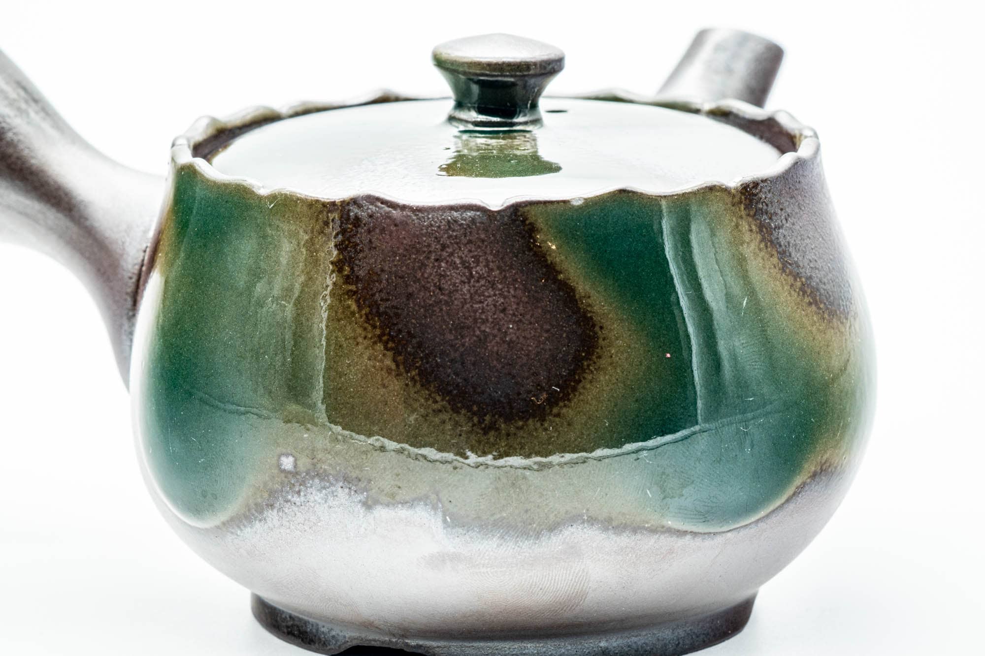 Japanese Kyusu - Green Ash Glazed Banko-yaki Mesh Teapot - 375ml
