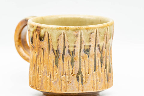 Japanese Teacup - Orange Green Drip-Glazed Ushirode Yunomi - 70ml