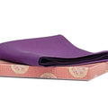 7号 Purple Silk Shioze Fukusa - folded purple silk fukusa resting on a patterned stand