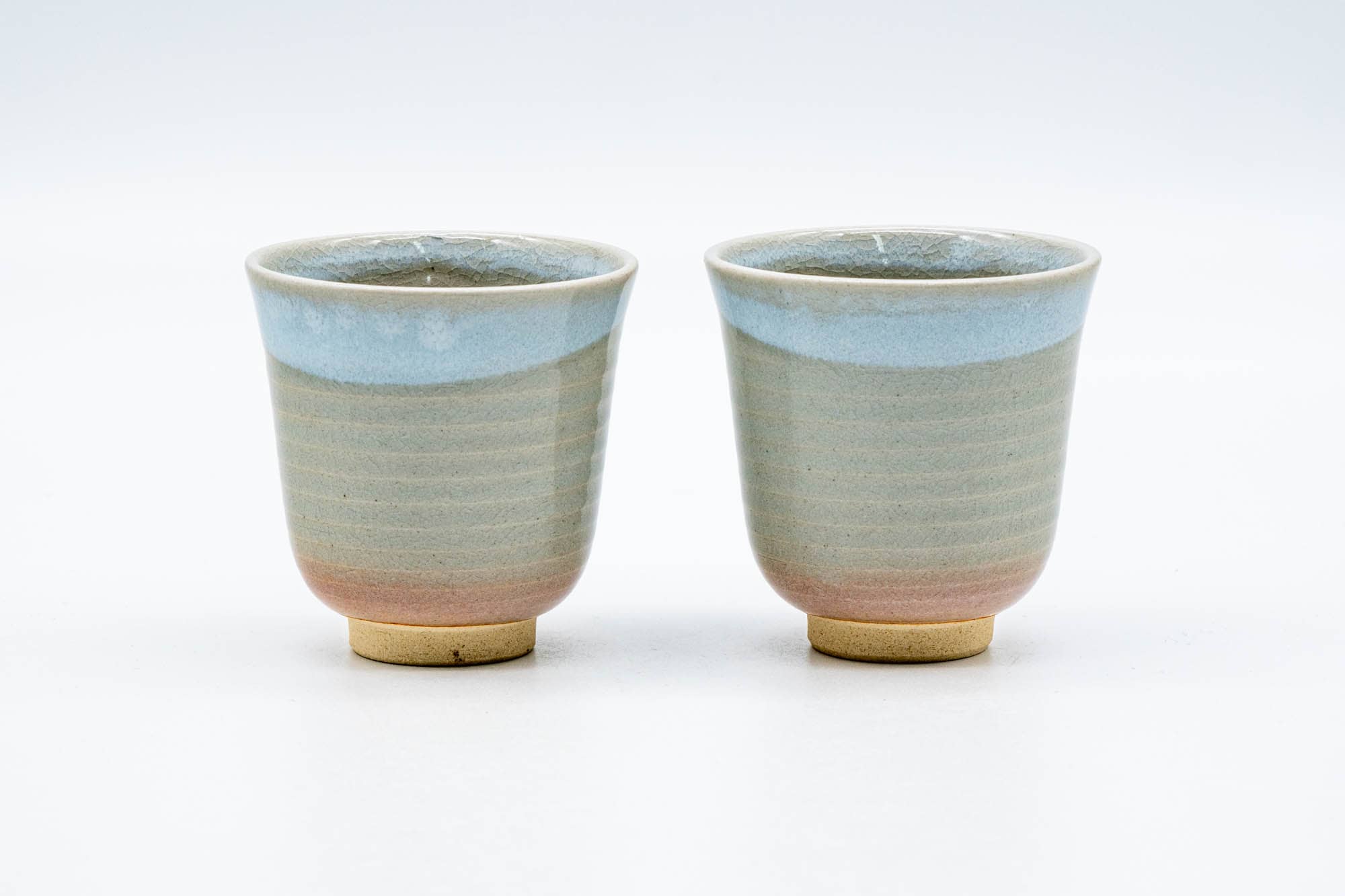 Japanese Teacups - 天鵬山 Tsubaki Kiln - Pair of Beige White Glazed Hagi-yaki Tulip-Shaped Yunomi - 120ml
