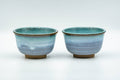 Japanese Teacups - Pair of Purple Turquoise Drip-Glazed Agano-yaki Yunomi - 100ml - Tezumi