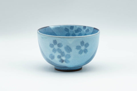 Japanese Tea Set - Floral Sky Blue Kyusu Teapot with 5 Yunomi Teacups