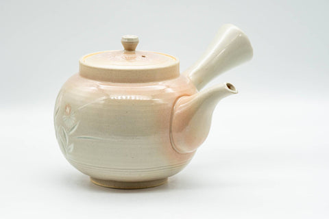 Japanese Kyusu - Beige Pink Chrysanthemum Hagi-yaki Do-ake Teapot - 400ml
