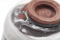 Tezumi — Japanese Matcha Bowl - Milky White Grey Hakeme Glazed Chawan - 100ml — inverted showing the foot ring