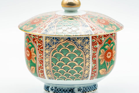 Japanese Teacup - Floral Geometric Gold Arita-yaki Lidded Yunomi - 140ml