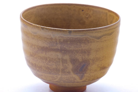 Tezumi — Japanese Matcha Bowl - Mottled Yellow Glazed Chawan - 400ml — tipped to show the interior