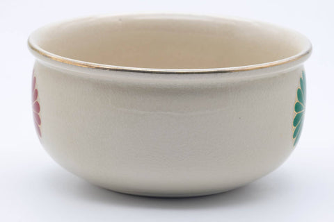 Tezumi — Japanese Kensui - Floral Beige White Glazed Kyo-yaki Water Bowl - 400ml — inverted showing the foot ring