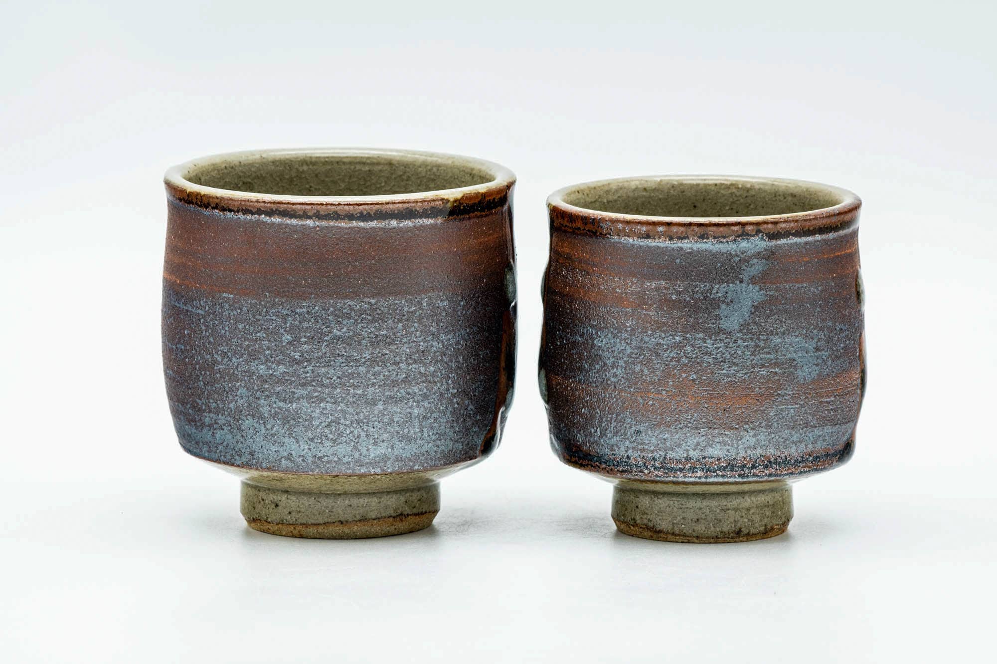 Japanese Teacups - Pair of Large Drip-Glazed Meoto Yunomi in Wooden Box