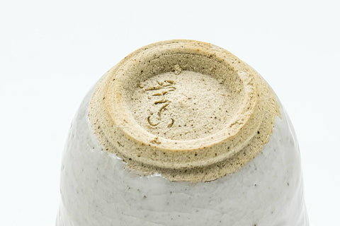 Tezumi — Japanese Teacup - White Drip-Glazed Guinomi - 40ml — inverted showing the foot ring