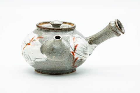 Japanese Tea Set - Grey White Hakeme Brush Glazed Kyusu Teapot with 5 Yunomi Teacups