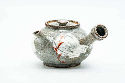 Japanese Tea Set - Grey White Hakeme Brush Glazed Kyusu Teapot with 5 Yunomi Teacups