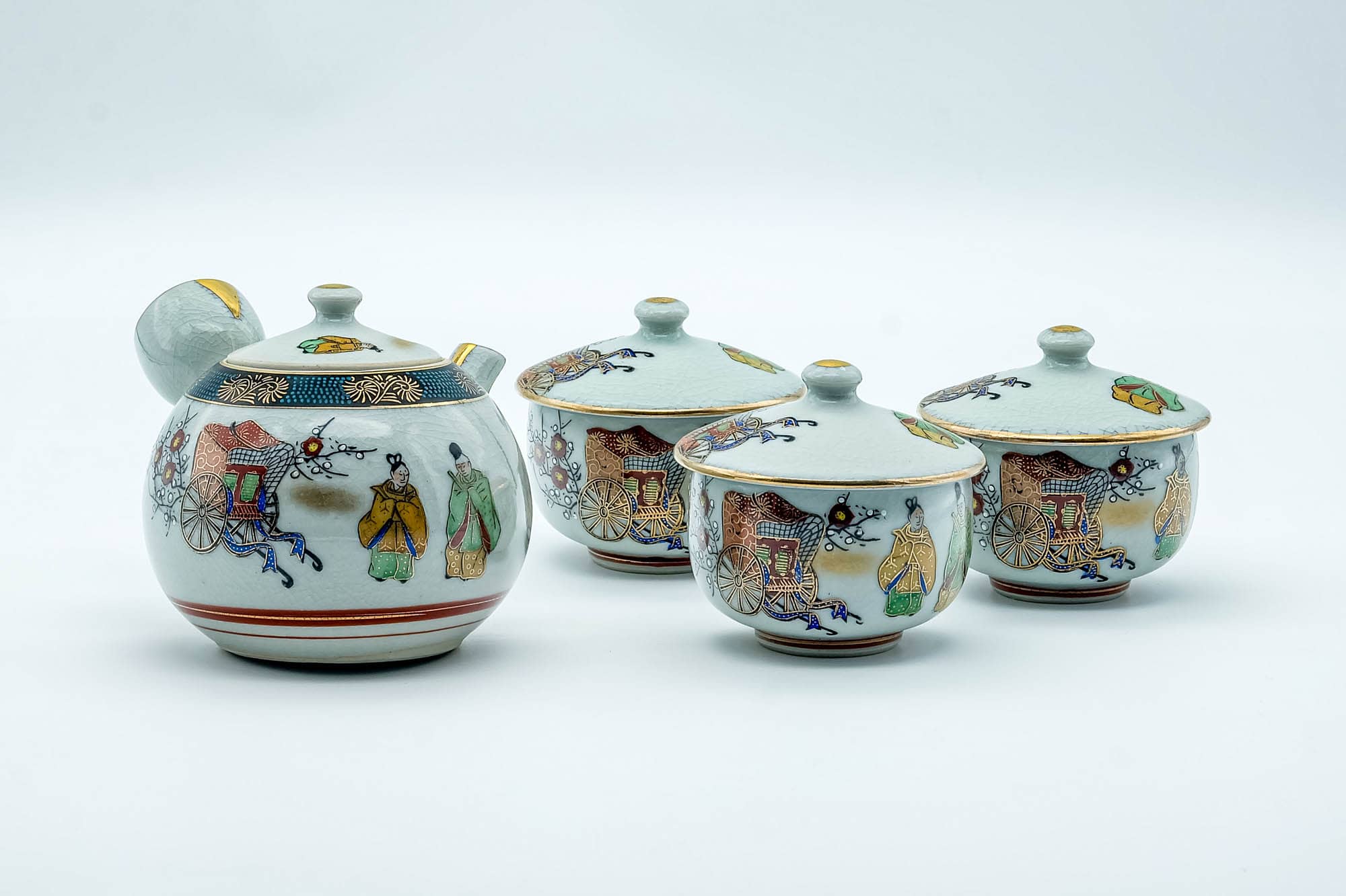 Kutani-yaki Kyusu Teapot with Yunomi Teacups