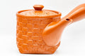 Japanese Kyusu - Basket-Patterned Red Shudei Tokoname-yaki Mesh Teapot - 160ml - side profile view