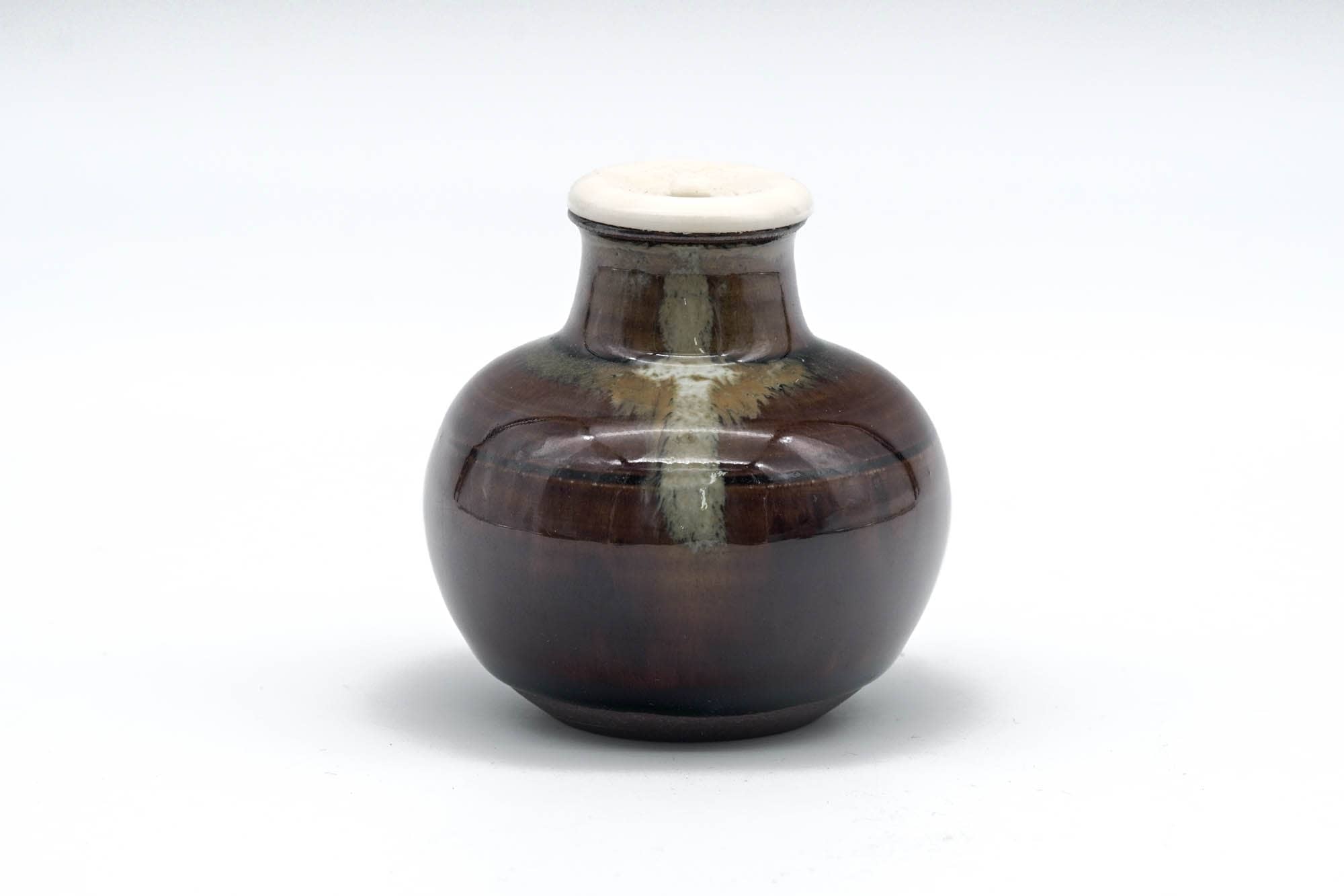 Japanese Chaire - 元永彰一 Motonaga Shōichi - Brown Drip-Glazed Marutsubo Takatori-yaki Tea Jar with Shifuku