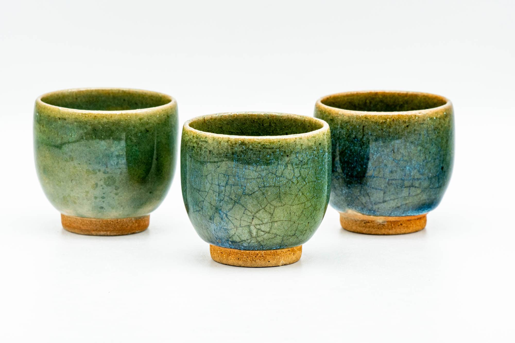 Japanese Teacups - Set of 3 Green Celadon Glazed Guinomi - 40ml