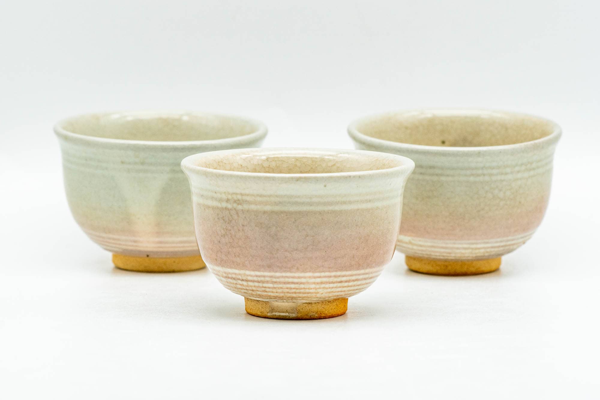Japanese Teacups - Set of 3 Tiny Spiraling Hagi-yaki Guinomi - 35ml