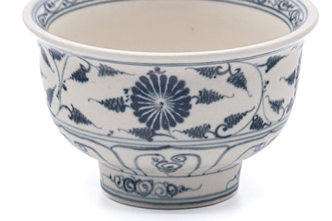 Japanese Matcha Bowl - Blue Floral Vietnamese-style Annan Chawan - 325ml
