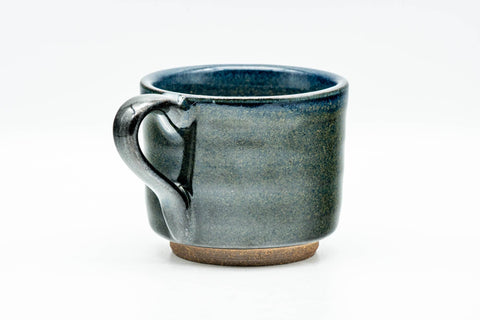 Japanese Teacup - Black Blue Glazed Ushirode Rear-Handled Teacup - 140ml