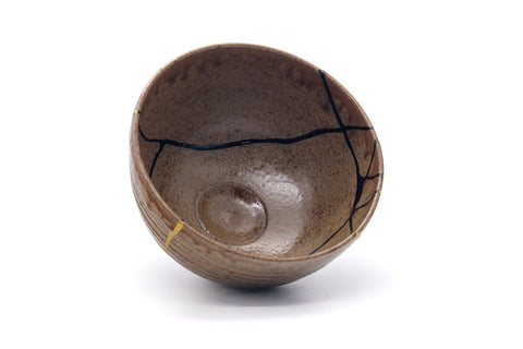 Japanese Matcha Bowl - Gold Black Urushi Kintsugi Drip-Glazed Chawan - 400ml