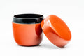 Japanese Natsume - Orange Lacquered Matcha Tea Caddy - 100ml - the caddy with the lid removed and set beside it
